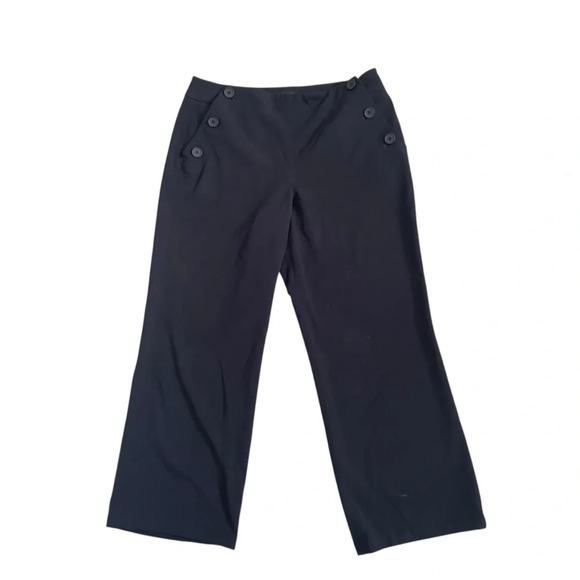 Larry Levine Pants - Larry Levine Stretch Wide Leg Black Button-Pocket Dress pants